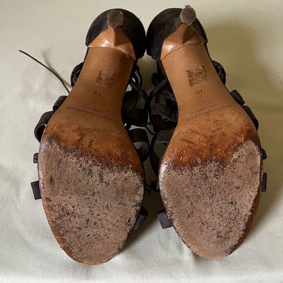 Sigerson‎ Morrison Strappy Lace Up Stiletto Heels Size 10 Dark Brown Suede - Picture 9 of 10